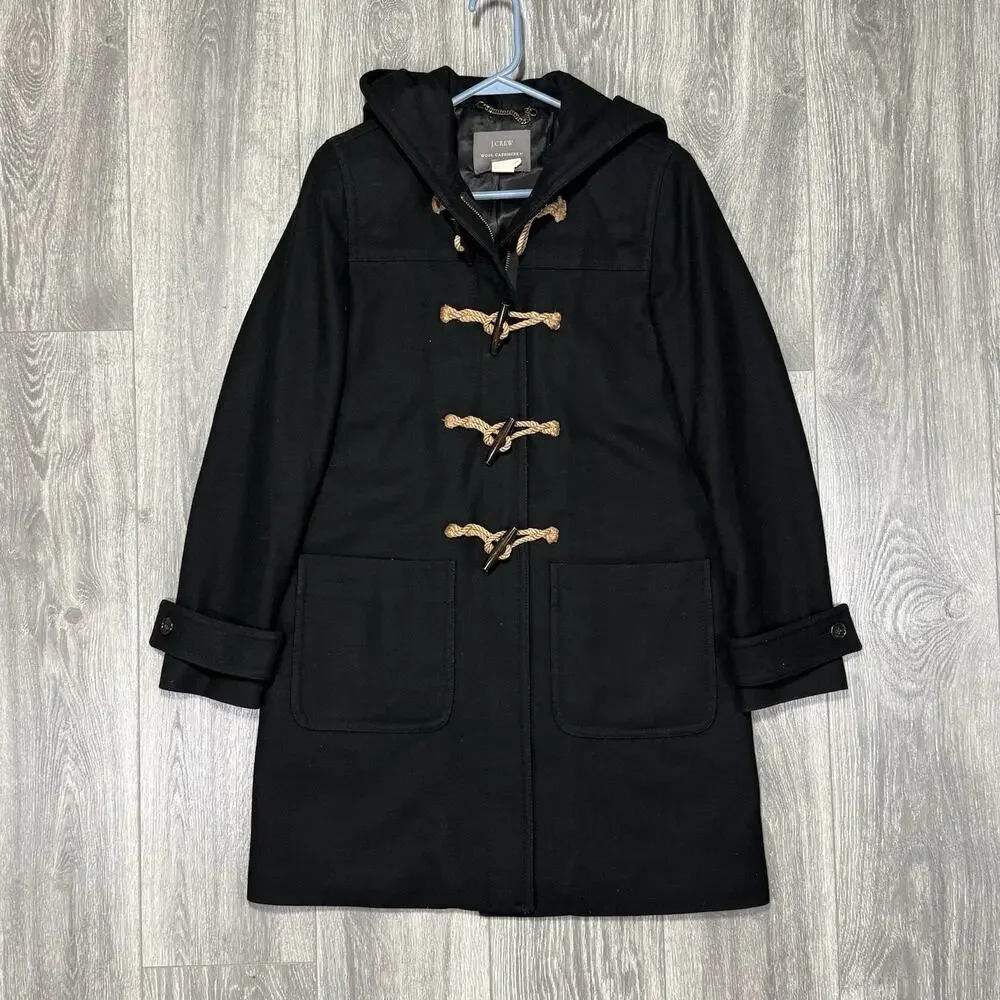 J Crew Nello Gori Italian Wool & Cashmere Toggle Button Stadium Coat Black Sz 6 - Picture 1 of 8
